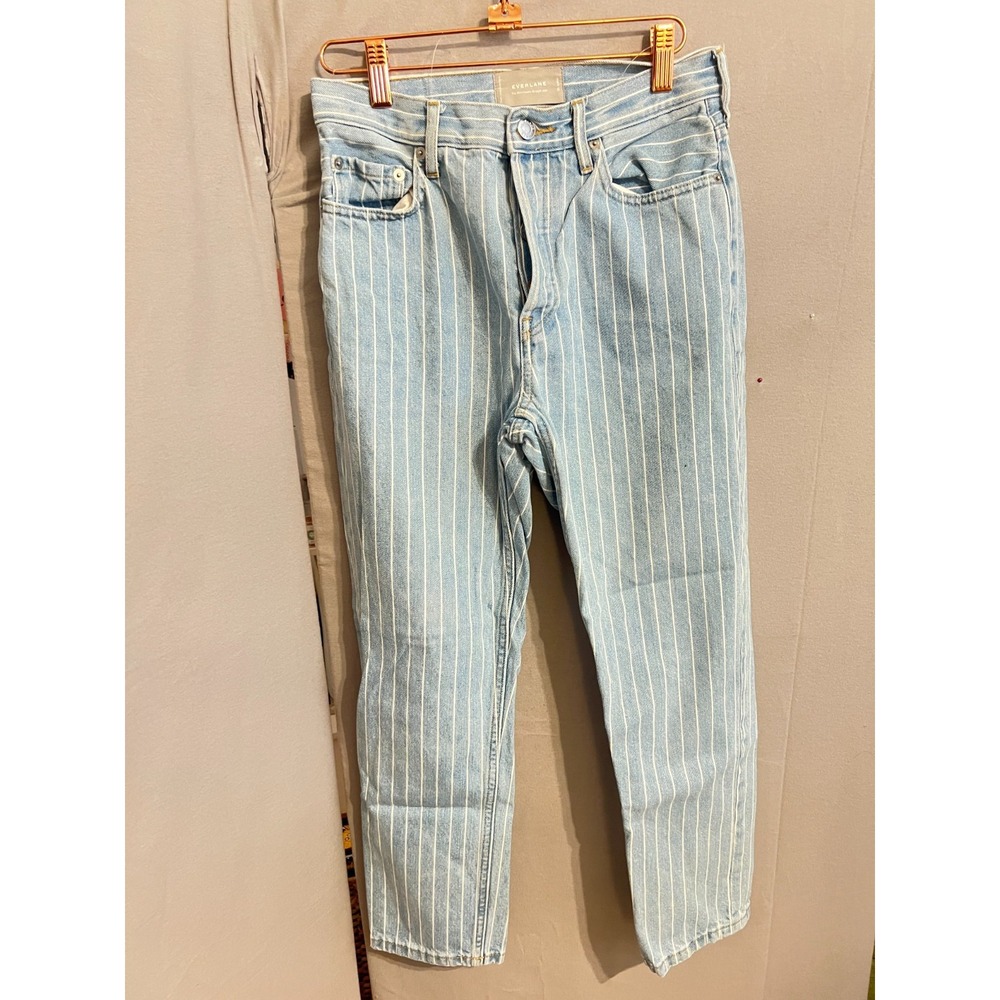 Everlane Womens 90S Cheeky Straight Pinstripe Jeans Sz 25 Ankle Minimalst Retro